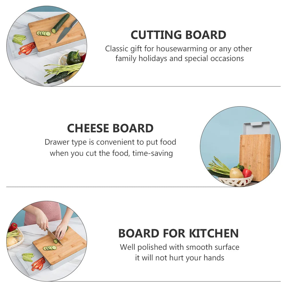 2in1 Kitchen Cutting Board, Drawer-Type Wooden Chopping Board