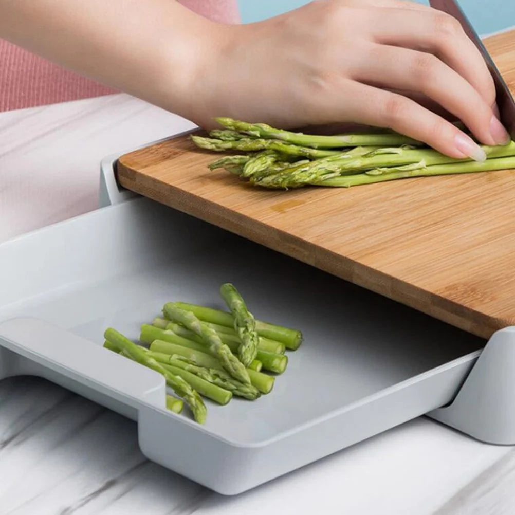2in1 Kitchen Cutting Board, Drawer-Type Wooden Chopping Board