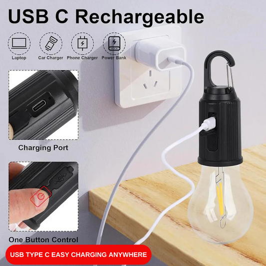 USB C Rechargeable Outdoor Camping Lantern Bulb with Hanging Hook
