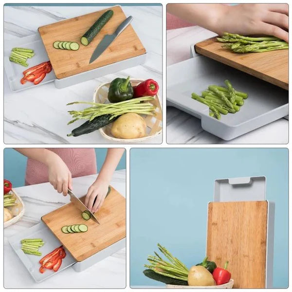 2in1 Kitchen Cutting Board, Drawer-Type Wooden Chopping Board