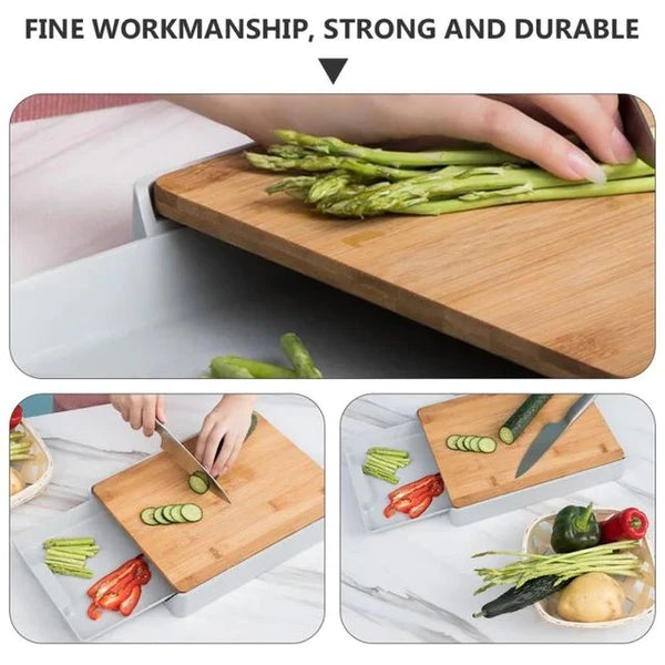 2in1 Kitchen Cutting Board, Drawer-Type Wooden Chopping Board
