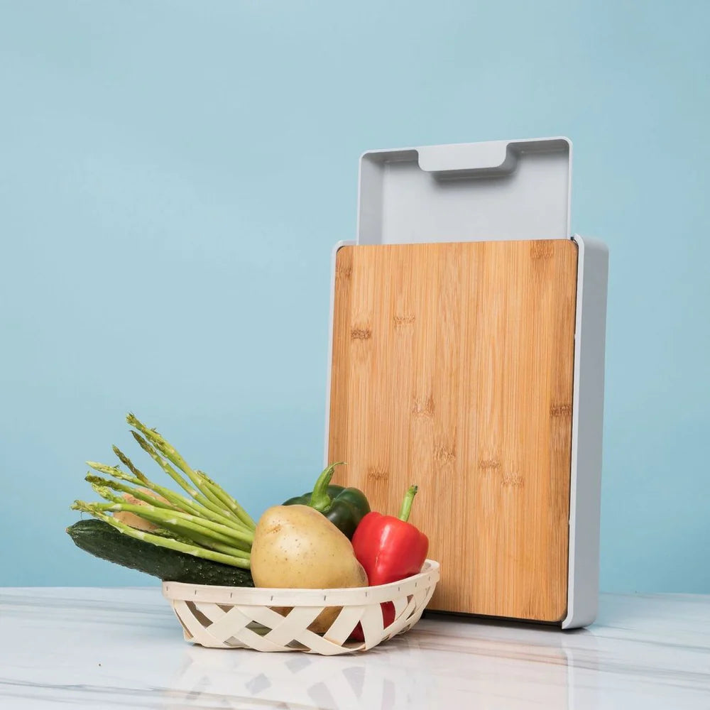 2in1 Kitchen Cutting Board, Drawer-Type Wooden Chopping Board