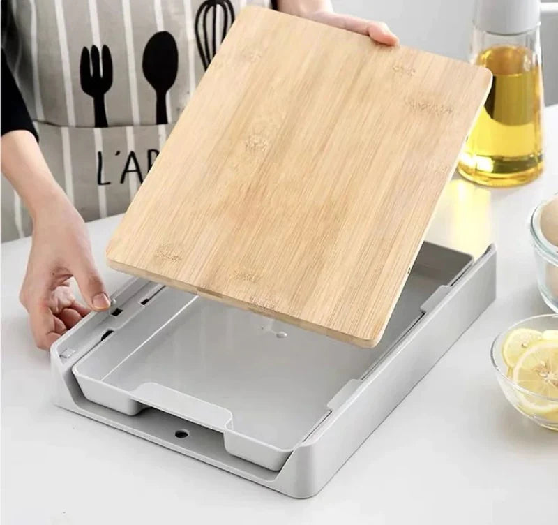 2in1 Kitchen Cutting Board, Drawer-Type Wooden Chopping Board