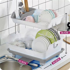 Dish Rack Two Layers Detachable Kitchen Storage Shelf with Drain Tray