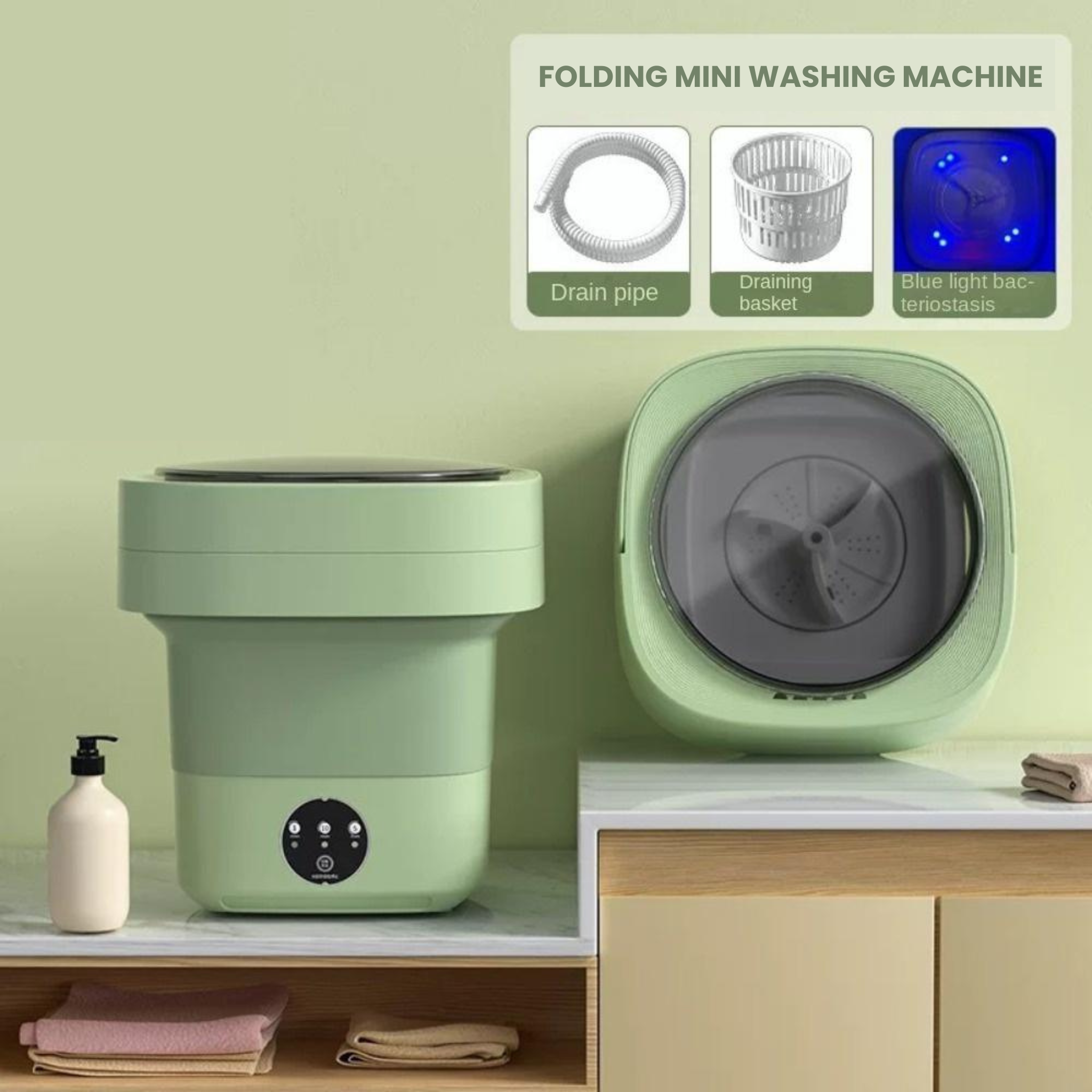 6.5 Liter Portable Washing Machine for Travelers Green