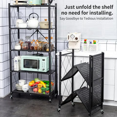 Multi Tier Heavy Duty Foldable Kitchen Storage Rack with Wheels
