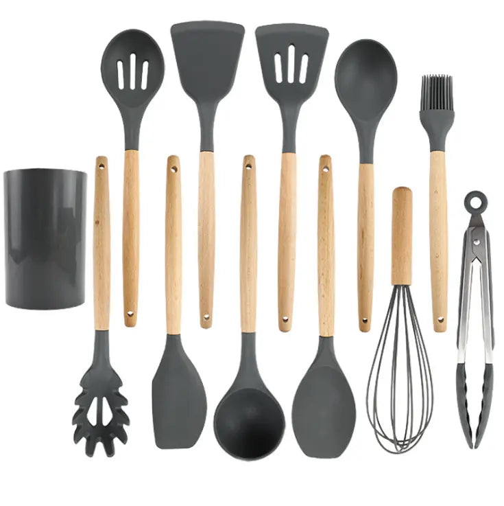 12 Pcs Non Stick Silicone Kitchenware Utensils Cookware Set Grey