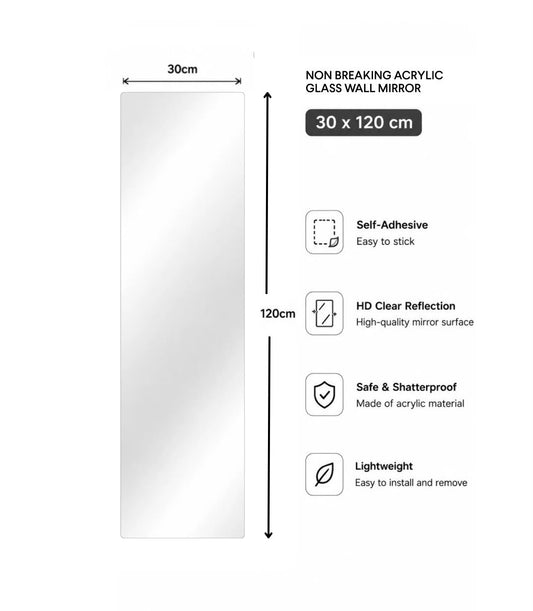 Acrylic Glass Wall Mirror, HD Self Adhesive DIY Mirror 30 X 120 CM