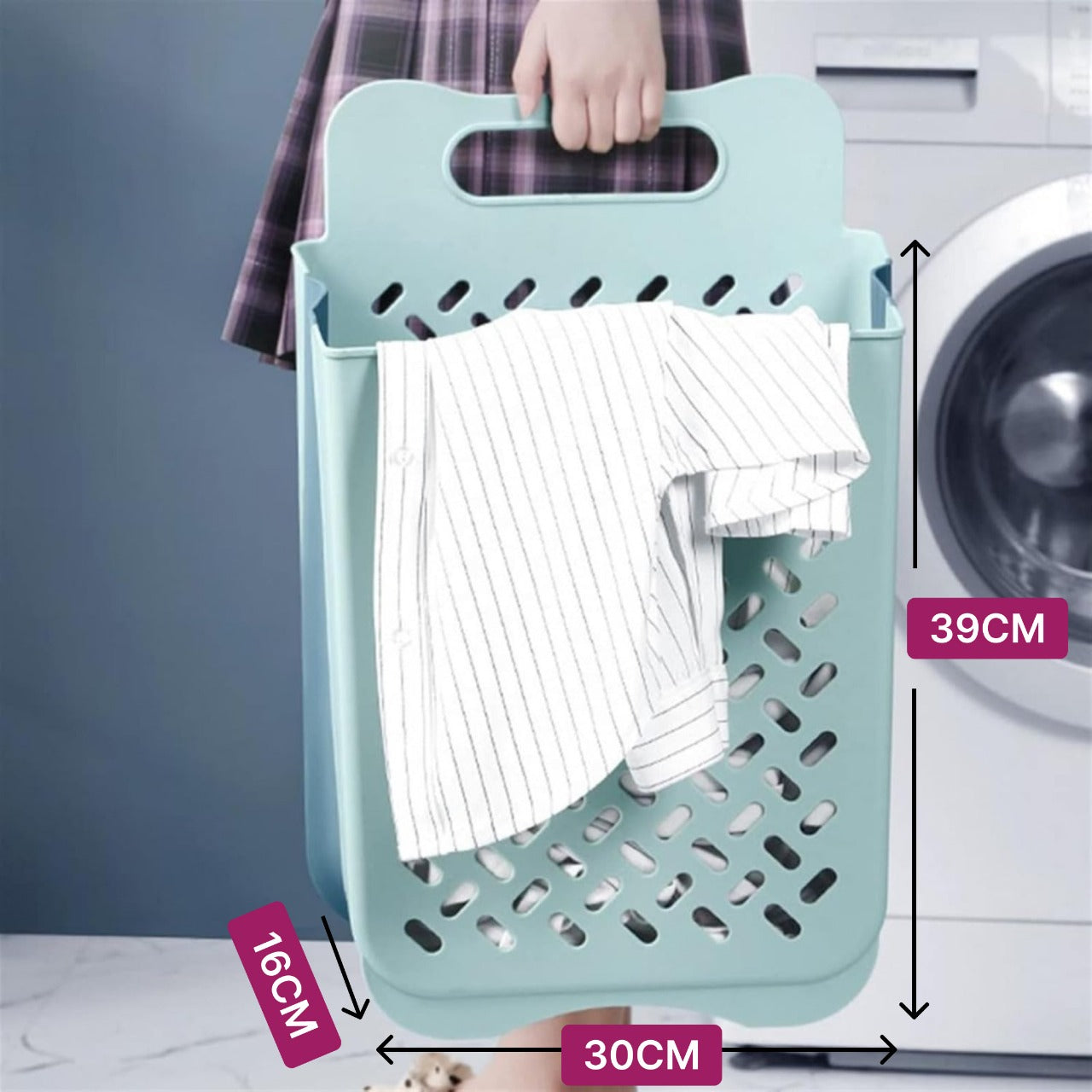 Wall Mounted Collapsible Space Saving Laundry Basket Blue