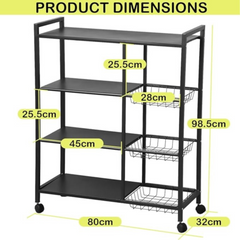Utility Storage Rack for Kitchen with Mesh Baskets and Wheels