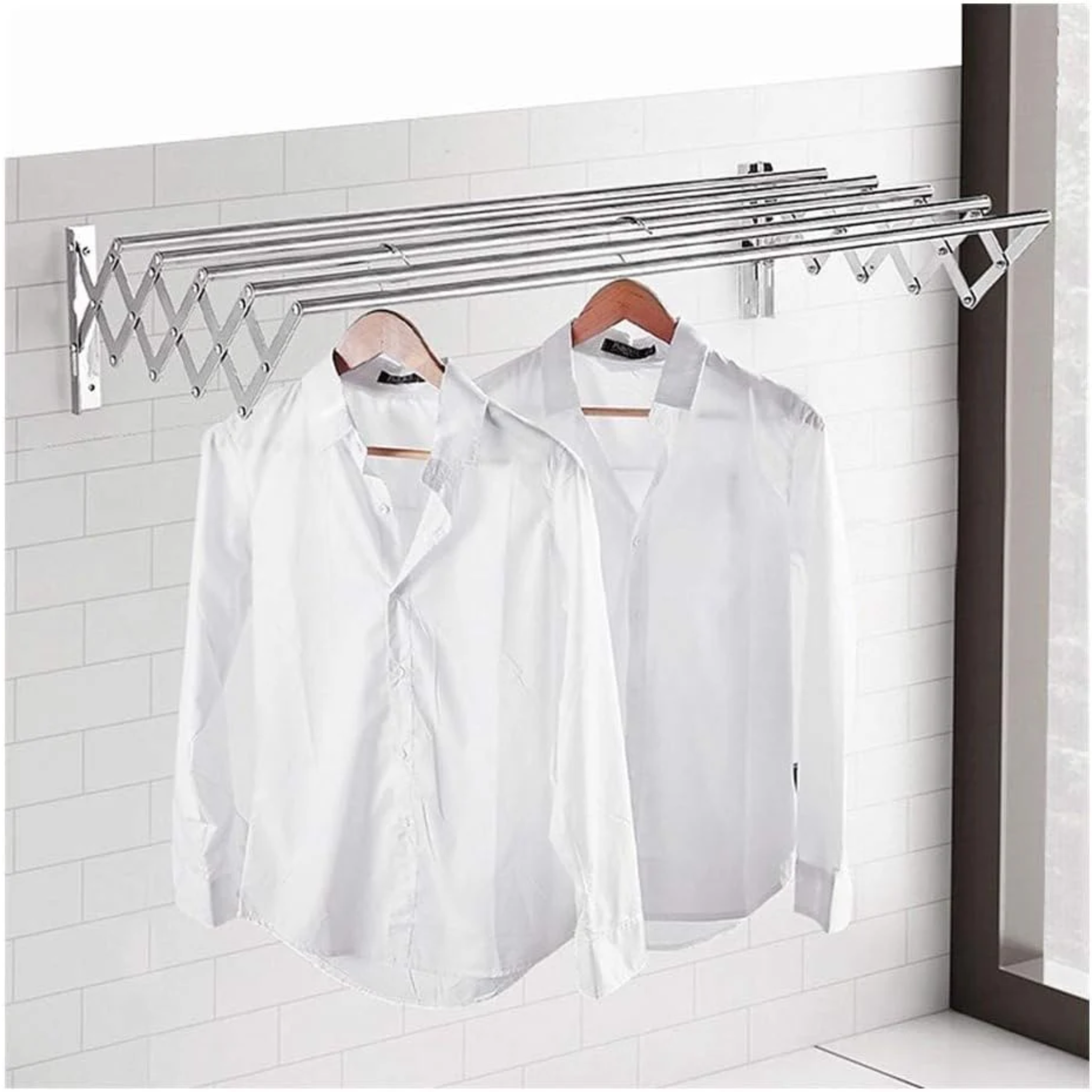 5 Bar Wall Mounted Folding Clothes Drying Rack, Collapsible Extendable Laundry Hanger