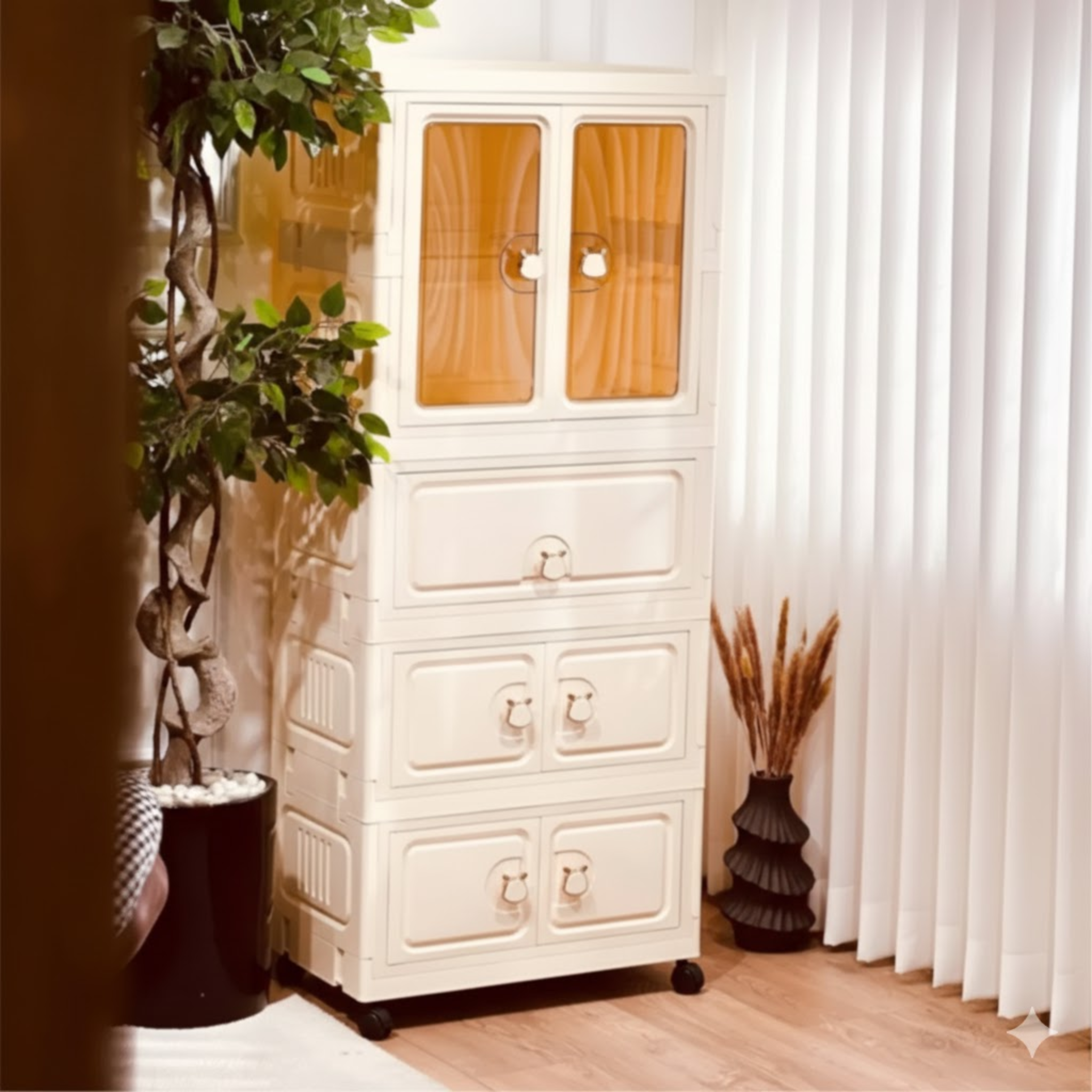 Portable Wardrobe Cabinet with Wheels for Kids Toys and Baby Clothes