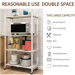Multi Tier Heavy Duty Foldable Kitchen Storage Rack with Wheels