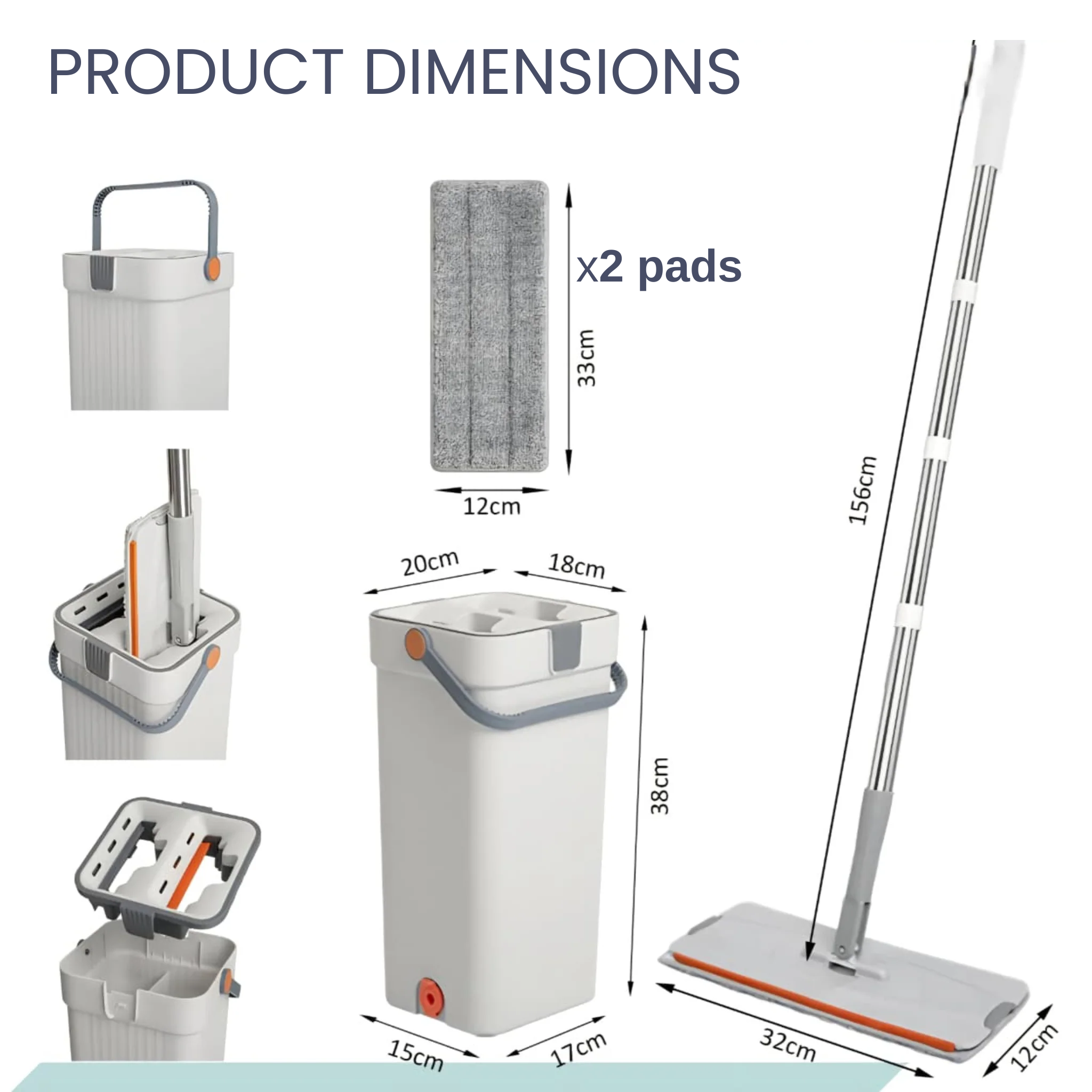 Flat Floor Mop and Bucket Set, Hands Free Squeezing Mop with Extendable Long Handle