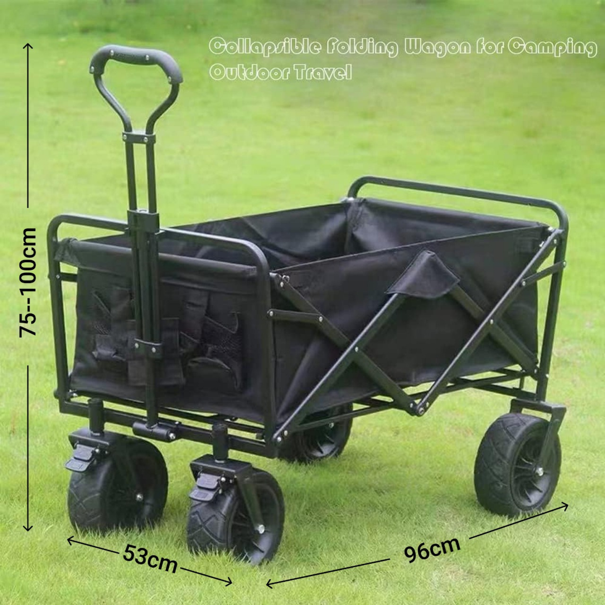 Folding Wagon Trolley Cart for Outdoor Picnic & Camping 96 CM with 8 Inch Wheels