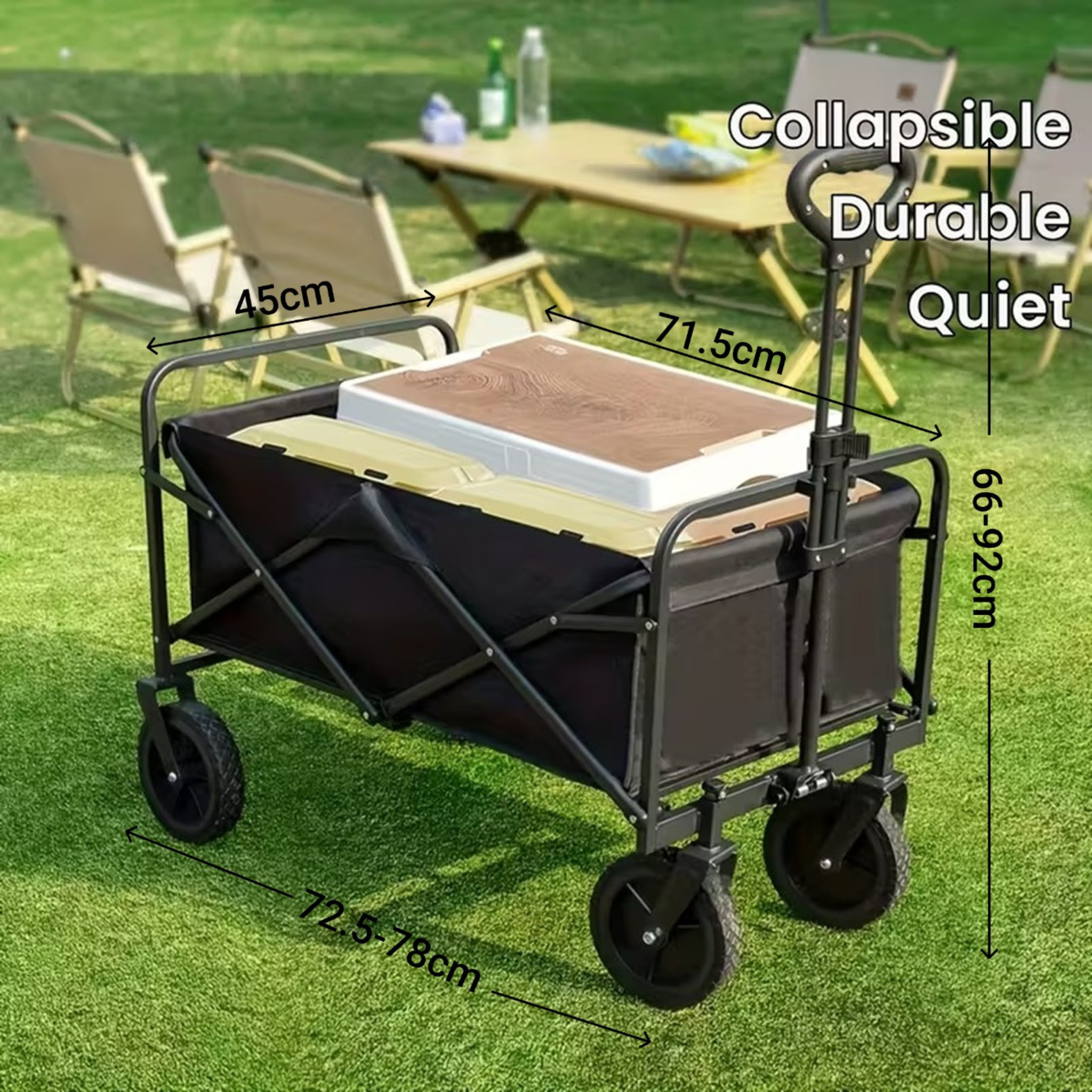 Folding Wagon Trolley Cart for Outdoor Picnic & Camping 78 CM