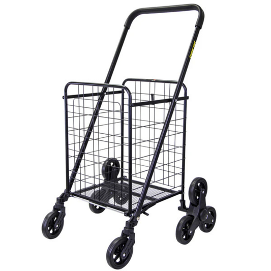 Folding Grocery Cart with Stair Climbing Wheels, Collapsible Utility Shopping Trolley
