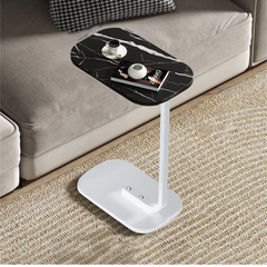C Shaped Wooden Coffee Side Table for Living Room
