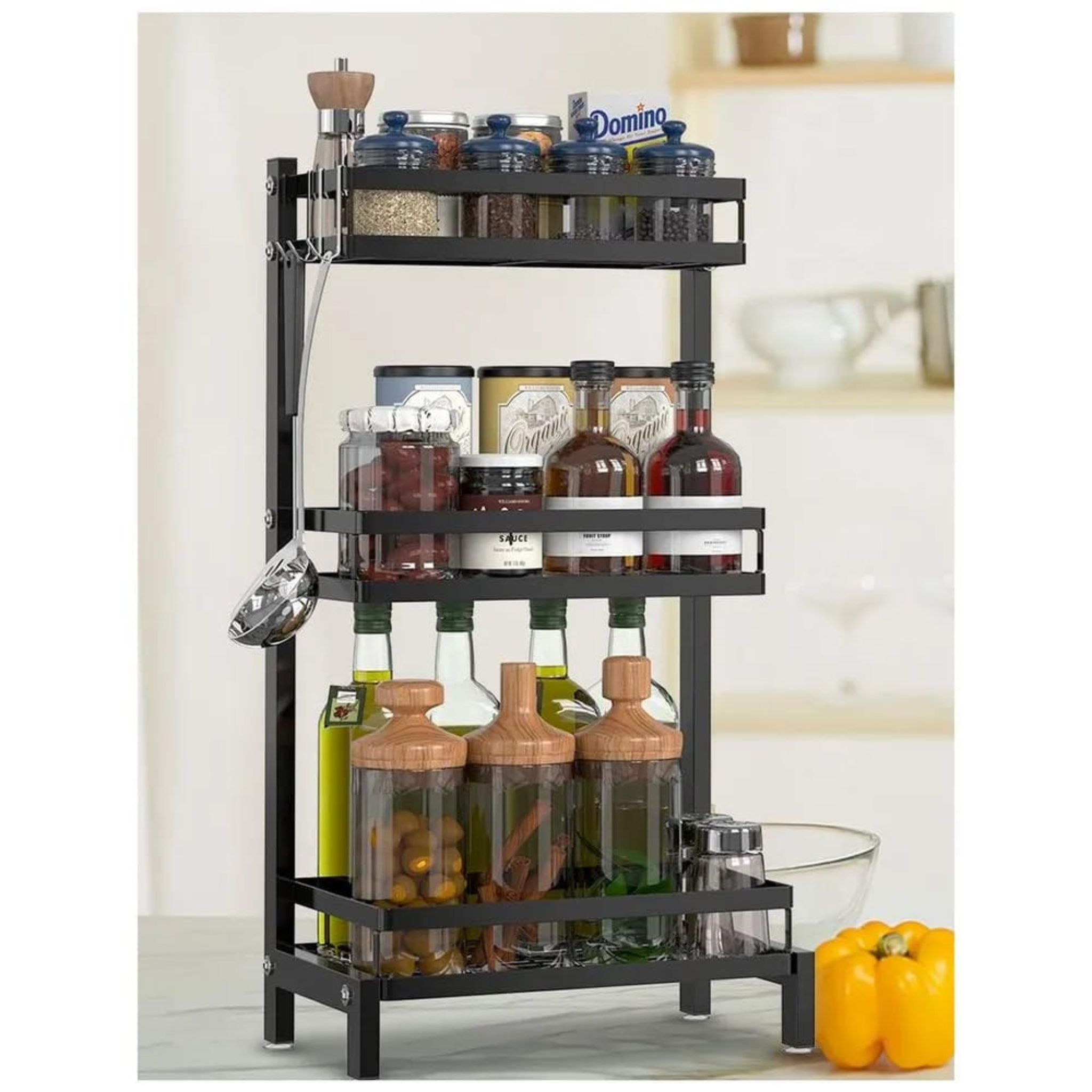 3 Layer Countertop Stainless Steel Spices Organizer Storage Rack for Kitchen