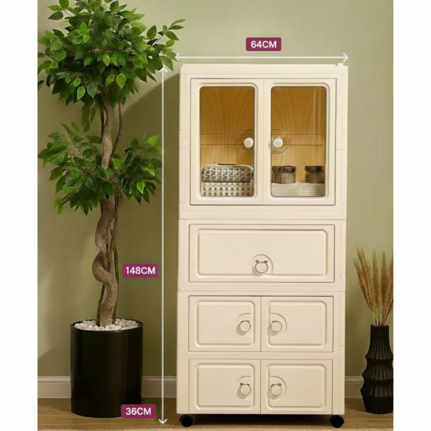 Portable Wardrobe Cabinet with Wheels for Kids Toys and Baby Clothes