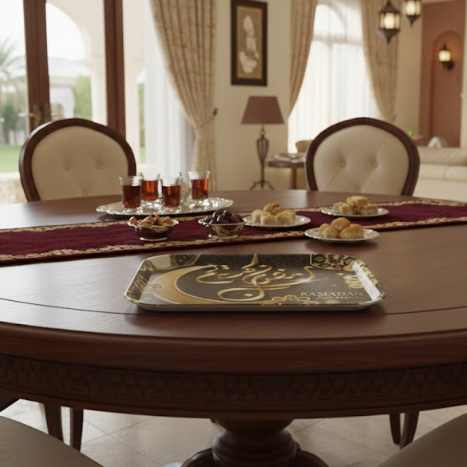 Rectangular Ramadan Special Tea Coffee and Snacks Serving Tray 40 x 30 cm