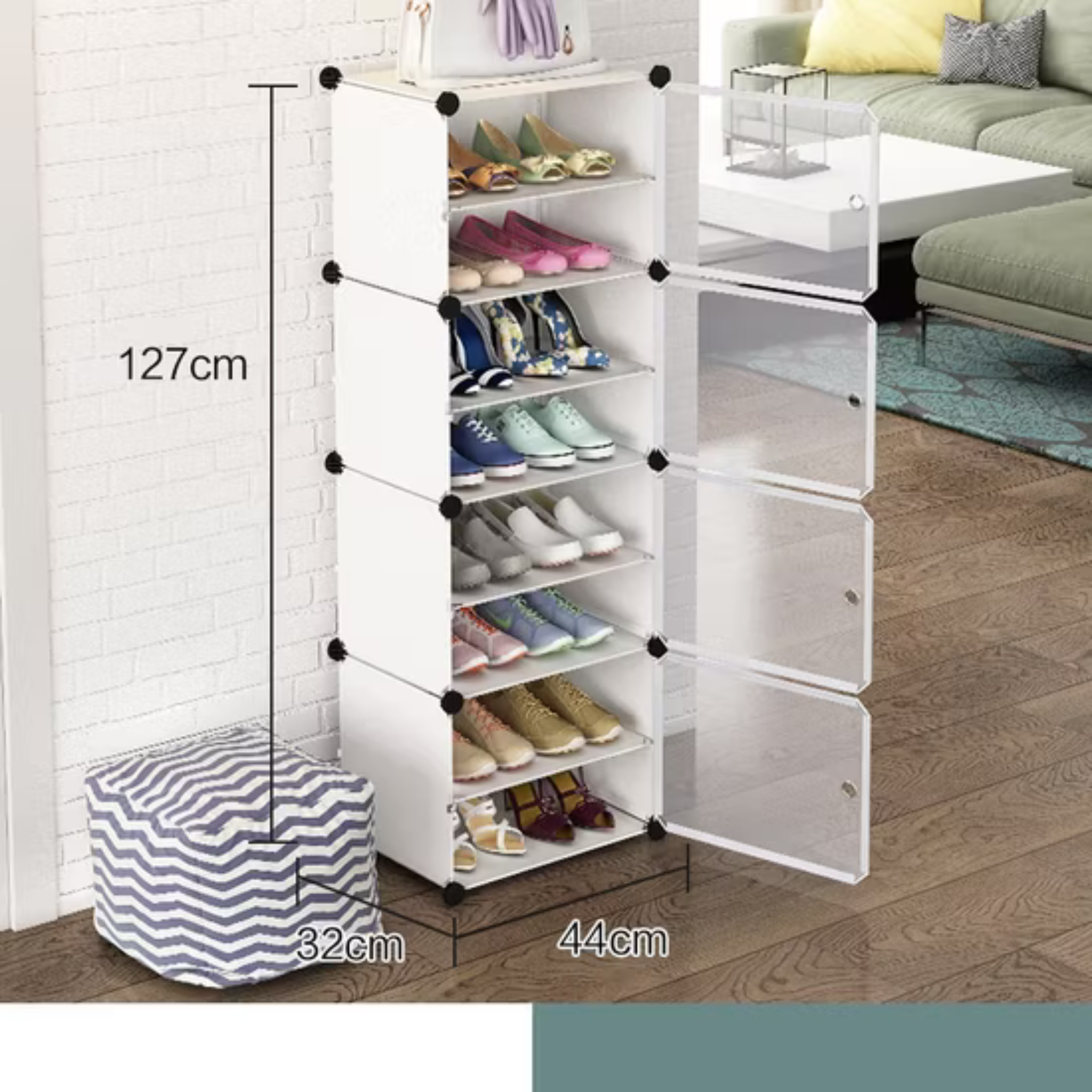 Multi Tier Shoe Rack with Cover, Shoe Cabinet with Doors 4 Doors White