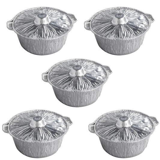 Disposable Aluminium Foil Pot with Lid, Food Packaging Containers Pack of 5