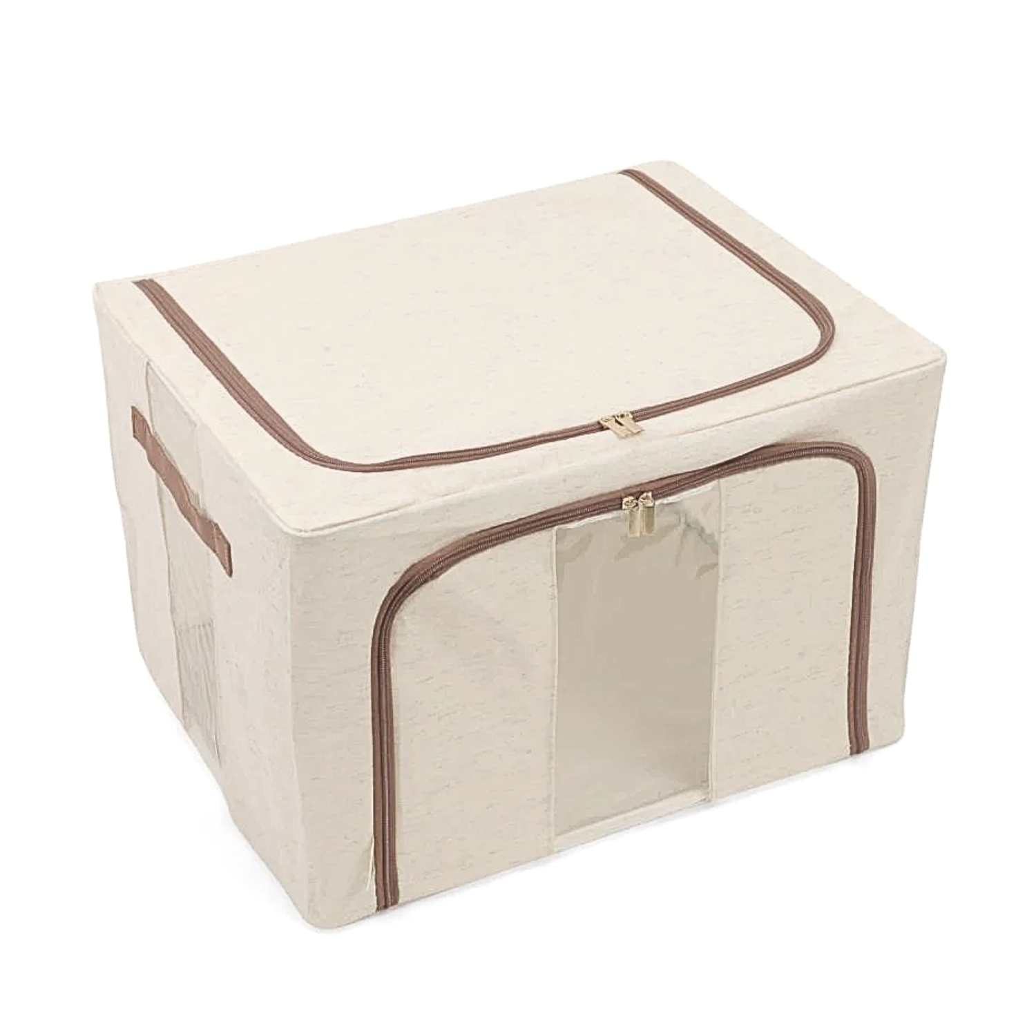 100 Liter Capacity Folding Wardrobe Clothes Organizer Storage Box with Steel Frame Beige