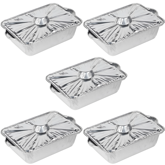 Square Shaped Food Packaging Container Aluminium Foil Pot with Lid Pack of 5