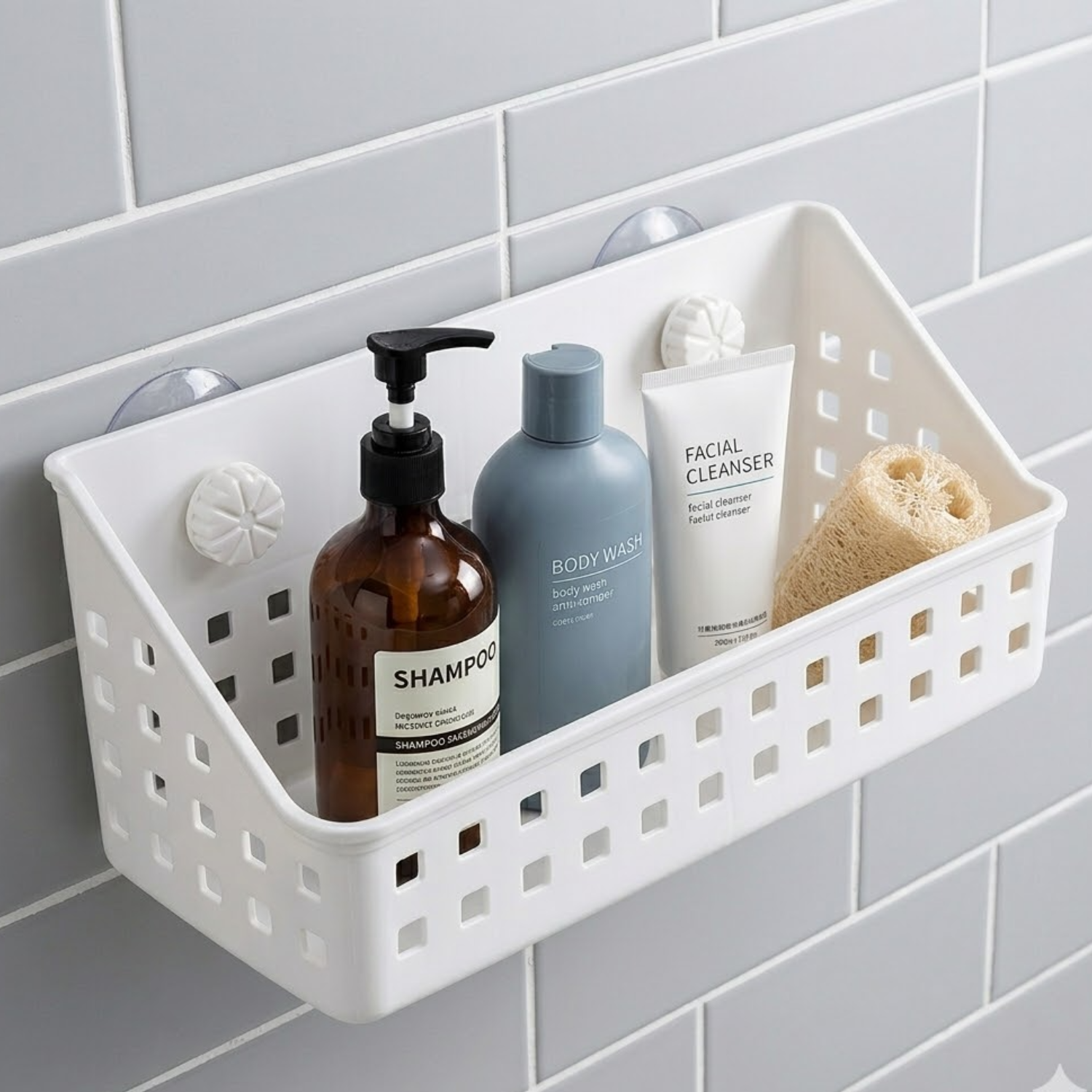 Wall Mounted Suction Cups Plastic Storage Organizer Basket for Bathroom 31 x 12 x 14 cm