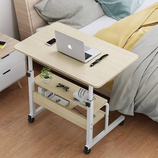 Bedside Laptop Desk Table with Storage Shelves