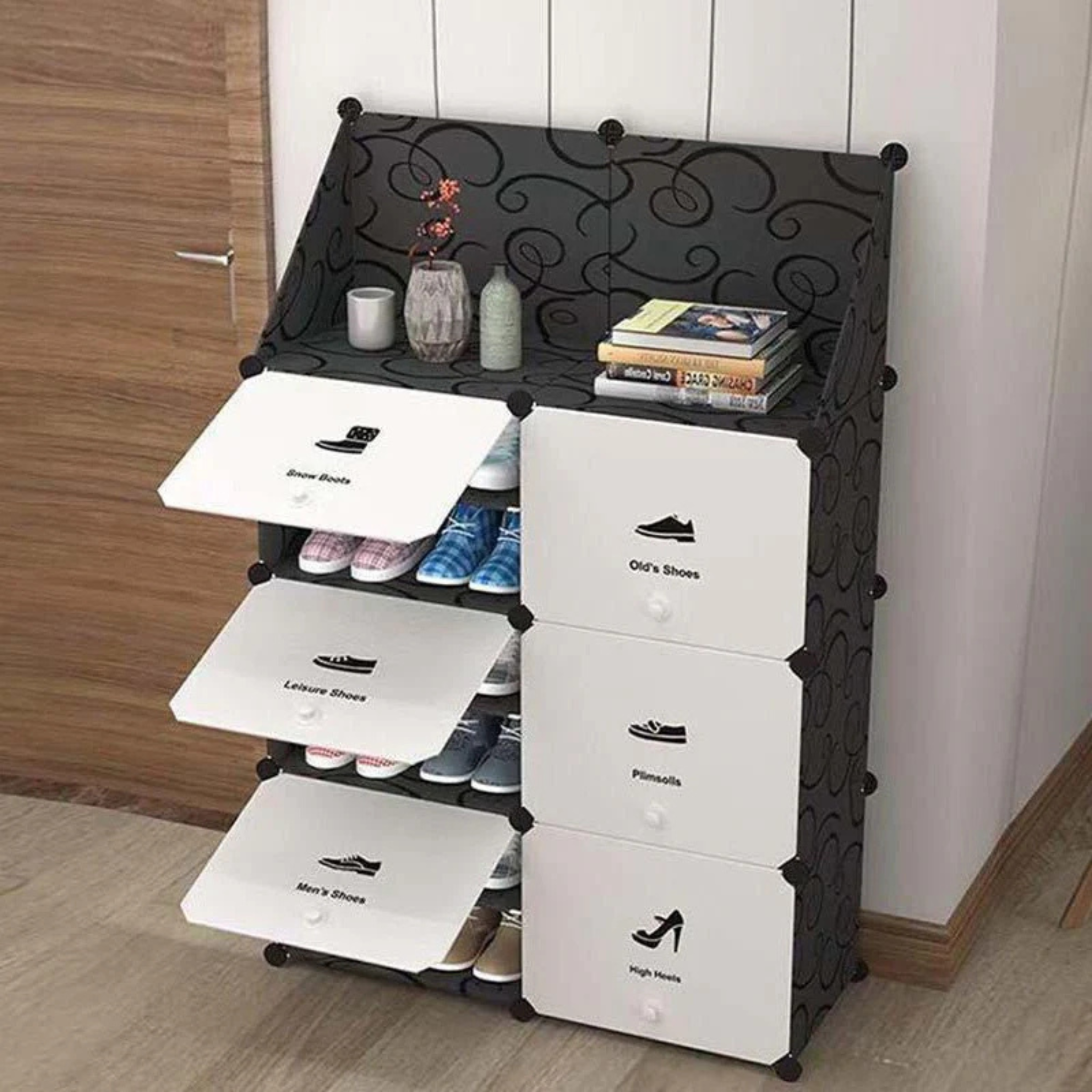 Multi Doors Shoe Rack Cabinet with Top Storage Area