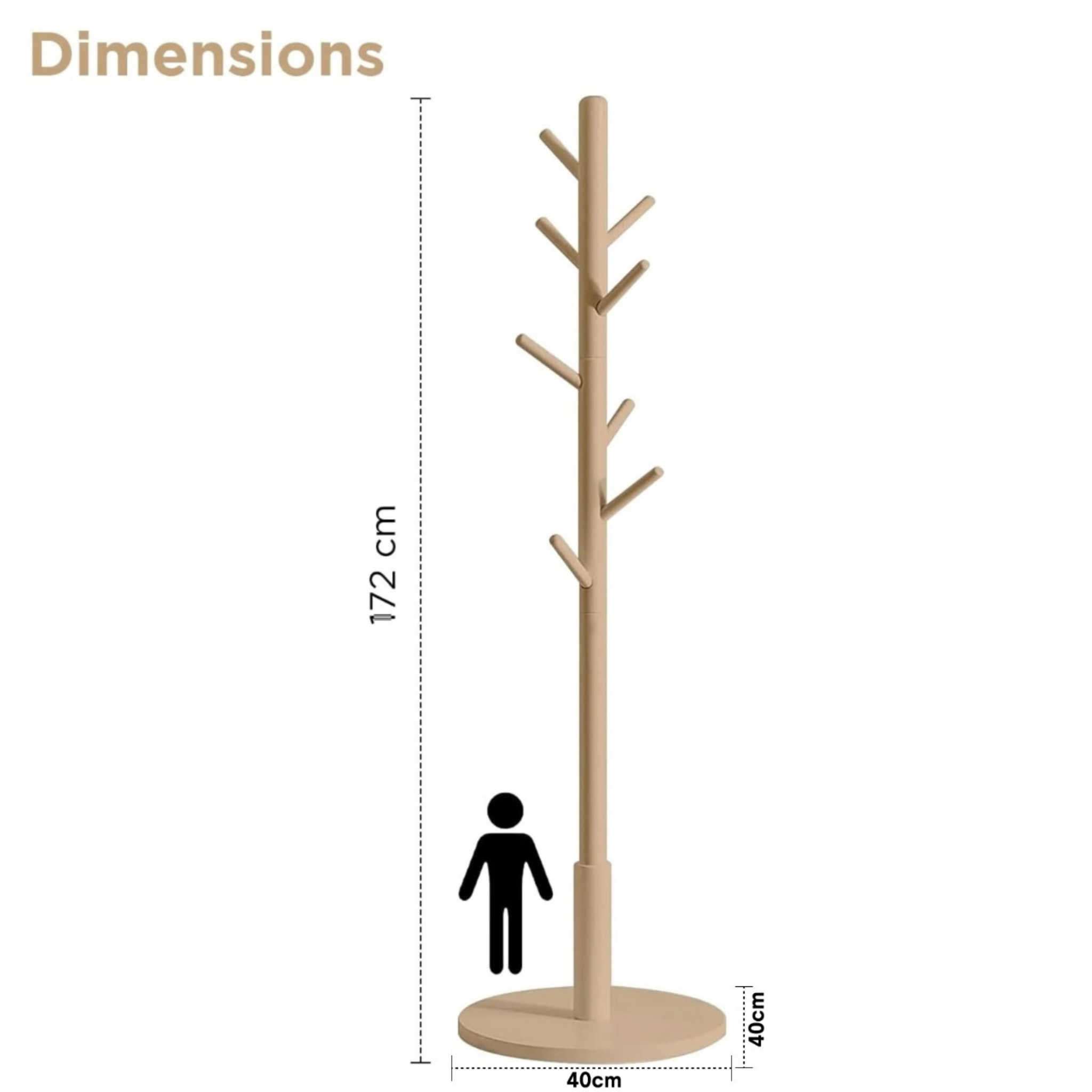 Straight Wooden Coat Hanger Clothes Stand with 8 Hooks