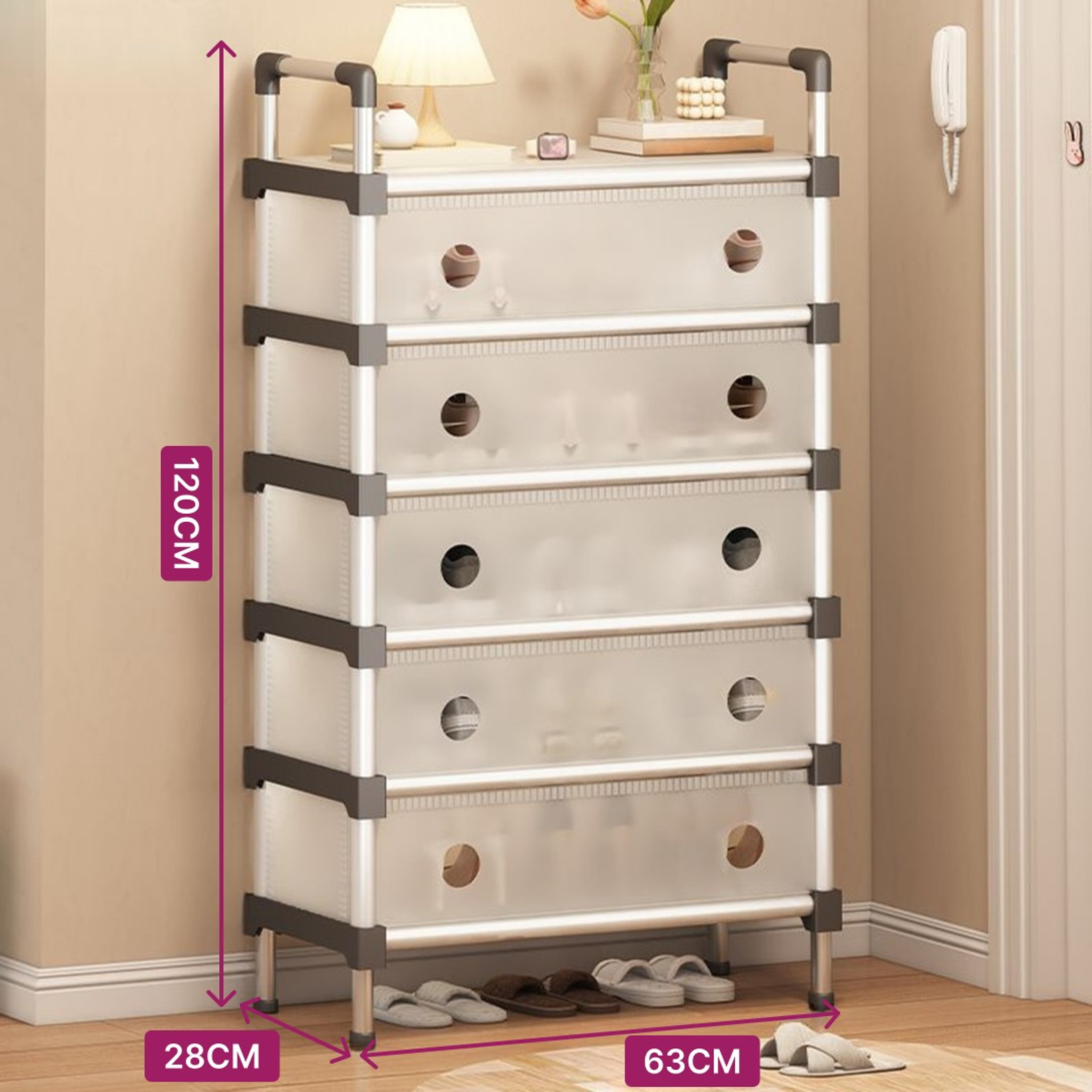 5 Doors Dustproof Shoe Rack White