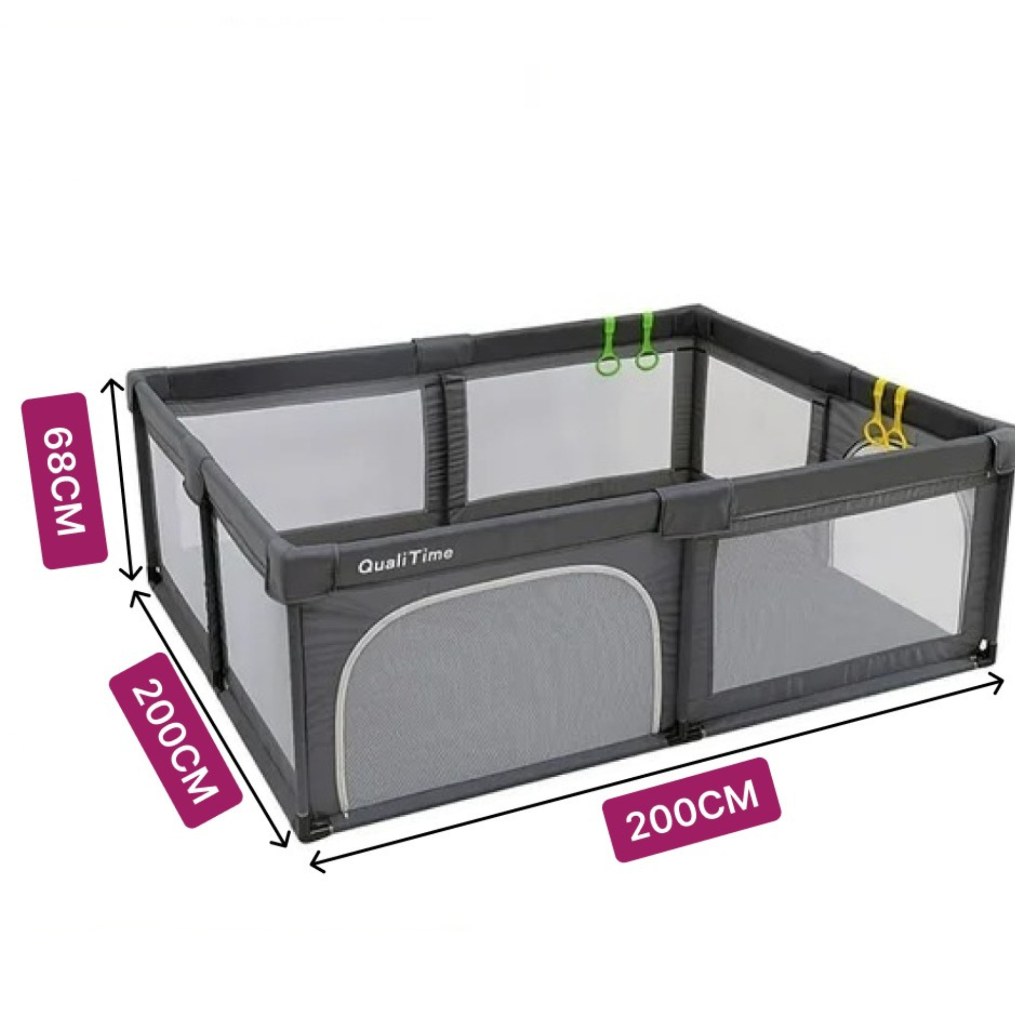 Portable Large Baby Fence Area, Large Baby Playpen, Anti-Slip Play Yard For Toddlers 200 x 200 x 68 cm (Grey)