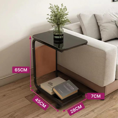 C Shaped Bedside Coffee Table with Side Pocket & Wheels C Shaped Bedside Coffee Table with Side Pocket & Wheels