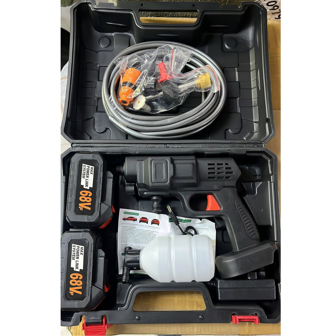 68Vf High Pressure Cordless Car Washer Gun with Dual Battery, Rechargeable with Detergent Tank