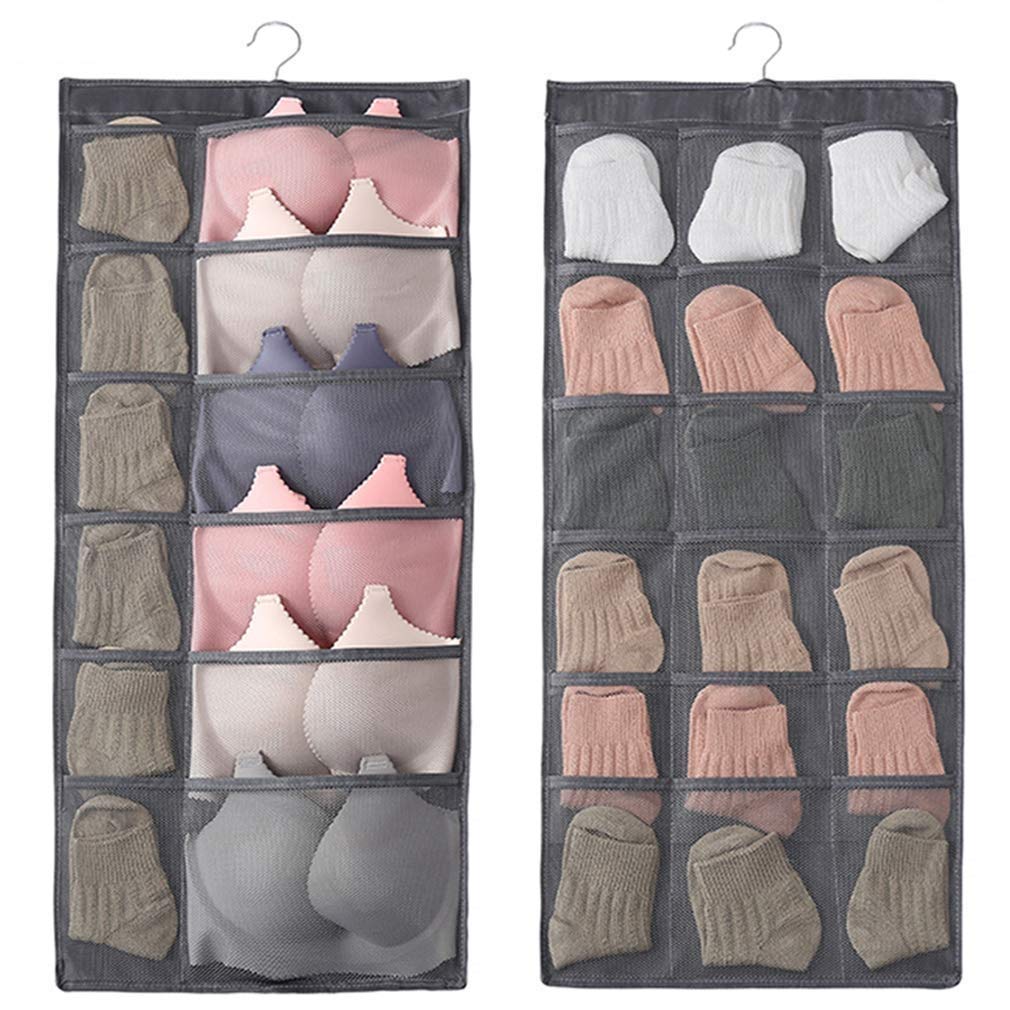 30 Pockets Women's Hanging Socks Underwear Light Garments Wardrobe Organizer Grey