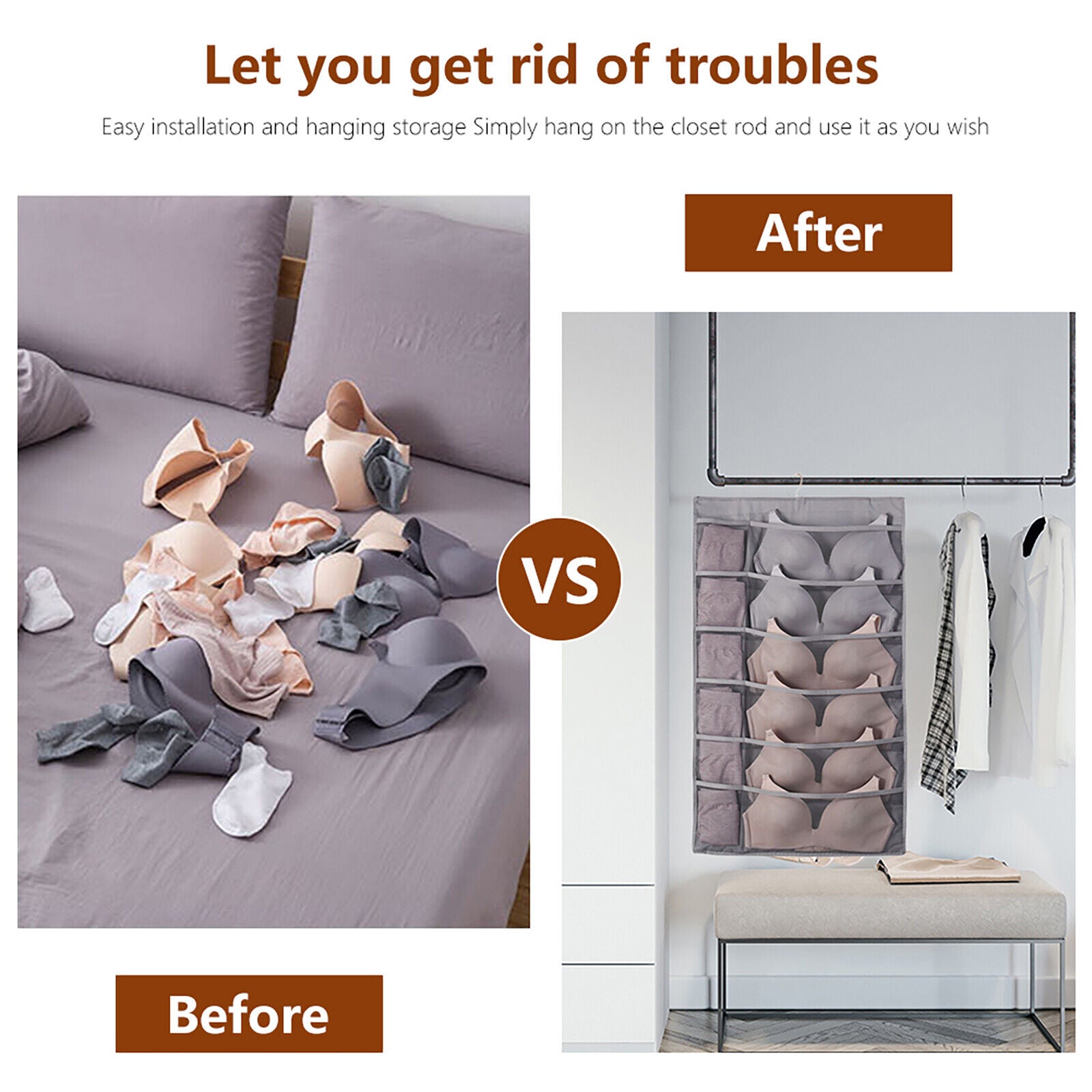 30 Pockets Women's Hanging Socks Underwear Light Garments Wardrobe Organizer