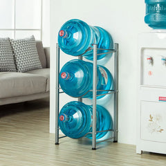 Water bottle holder rack is holding 3 five gallon water bottles