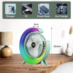 مروحة مكتب USB مع 5 أضواء LED ملونة و3 مستويات للسرعة مروحة مكتب USB مع 5 أضواء LED ملونة و3 مستويات للسرعة