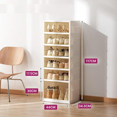 Multi-Layer Folding Premium Shoe Display Cabinet, Collapsible Telescopic Shoe Rack with Doors