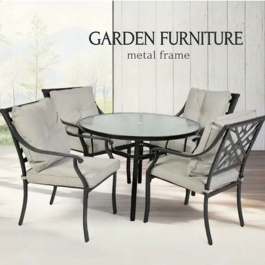 Outdoor Garden Furniture Set - 4 CHAIRS + TABLE Setup