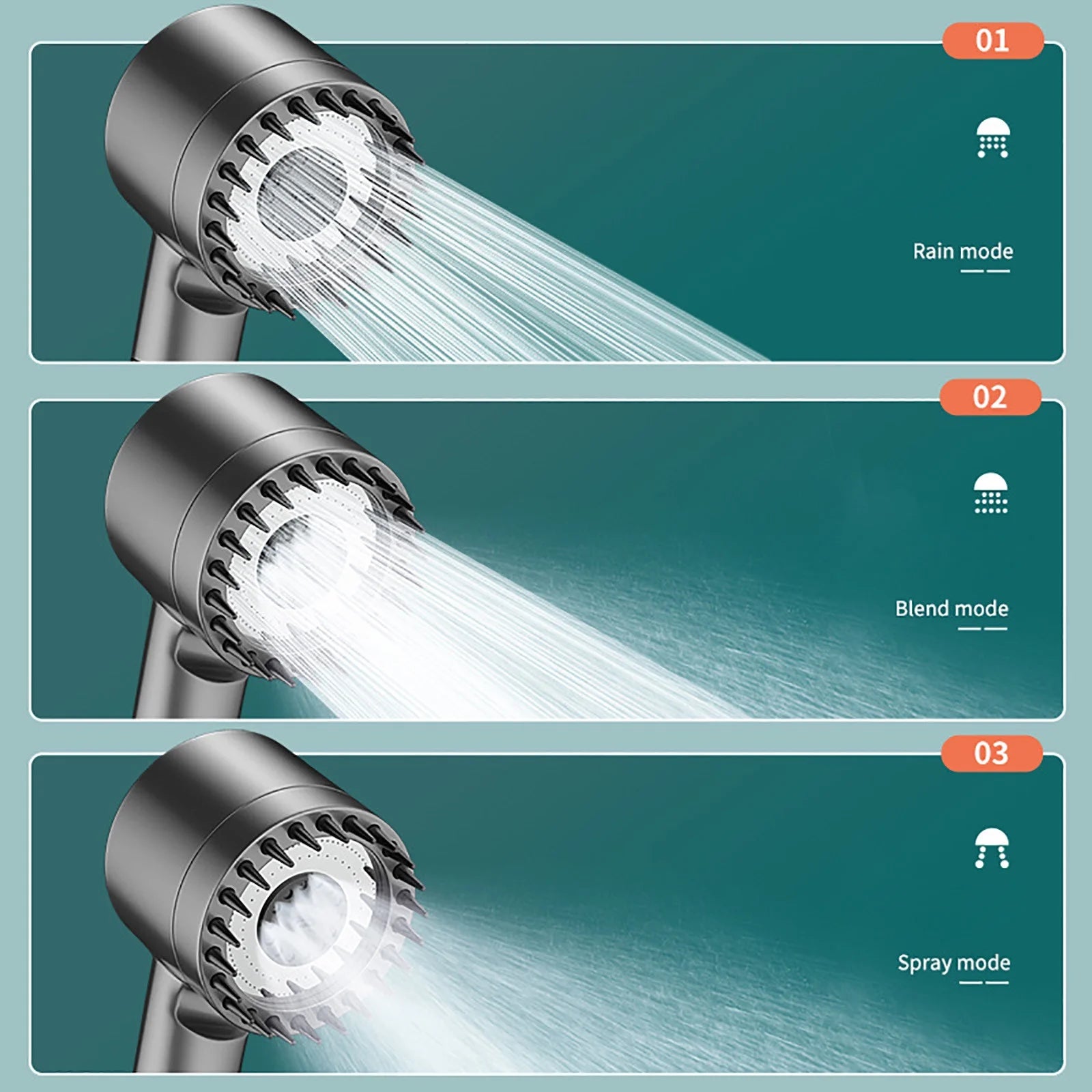 3 Modes Pressurized Filter Shower Head