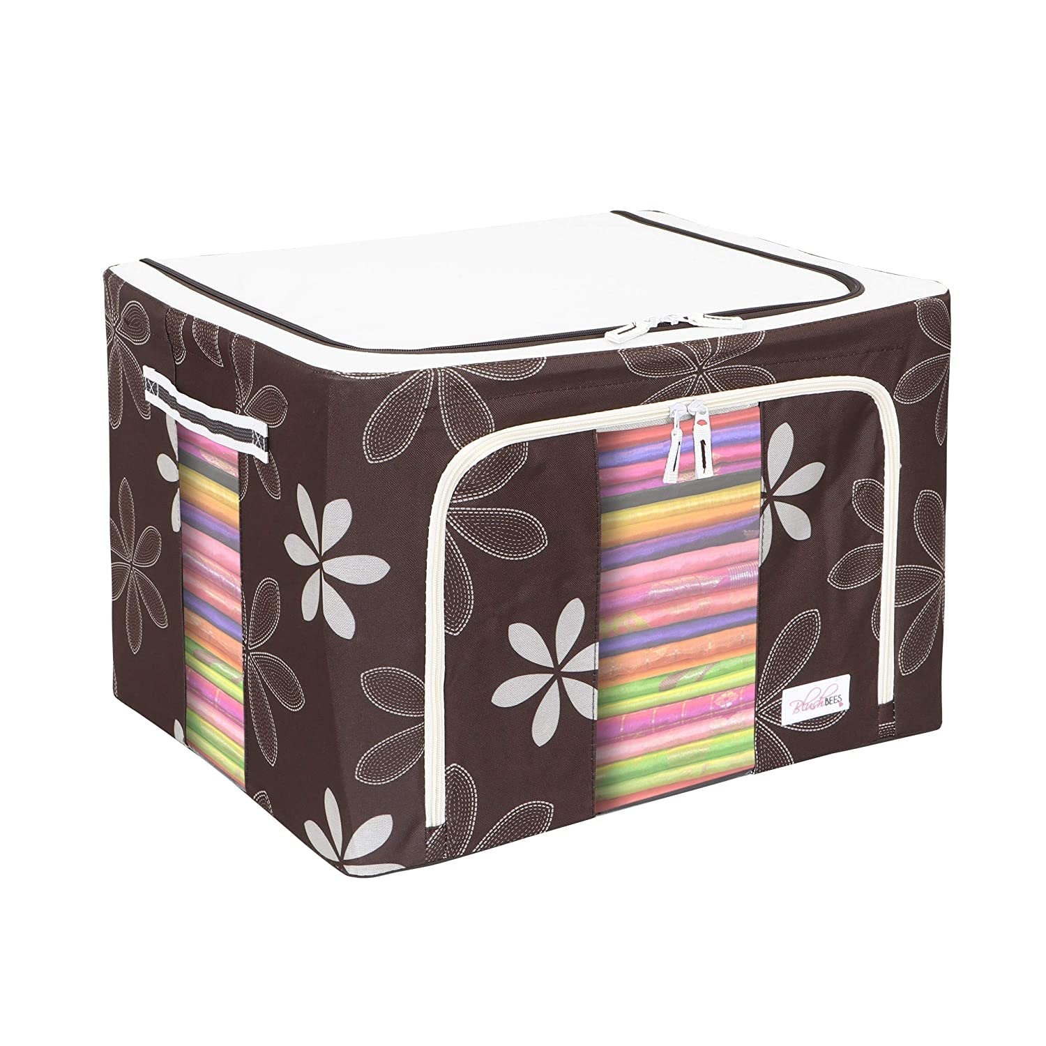100L Large Capacity Wardrobe Clothes Organizer Storage Box Brown Flower