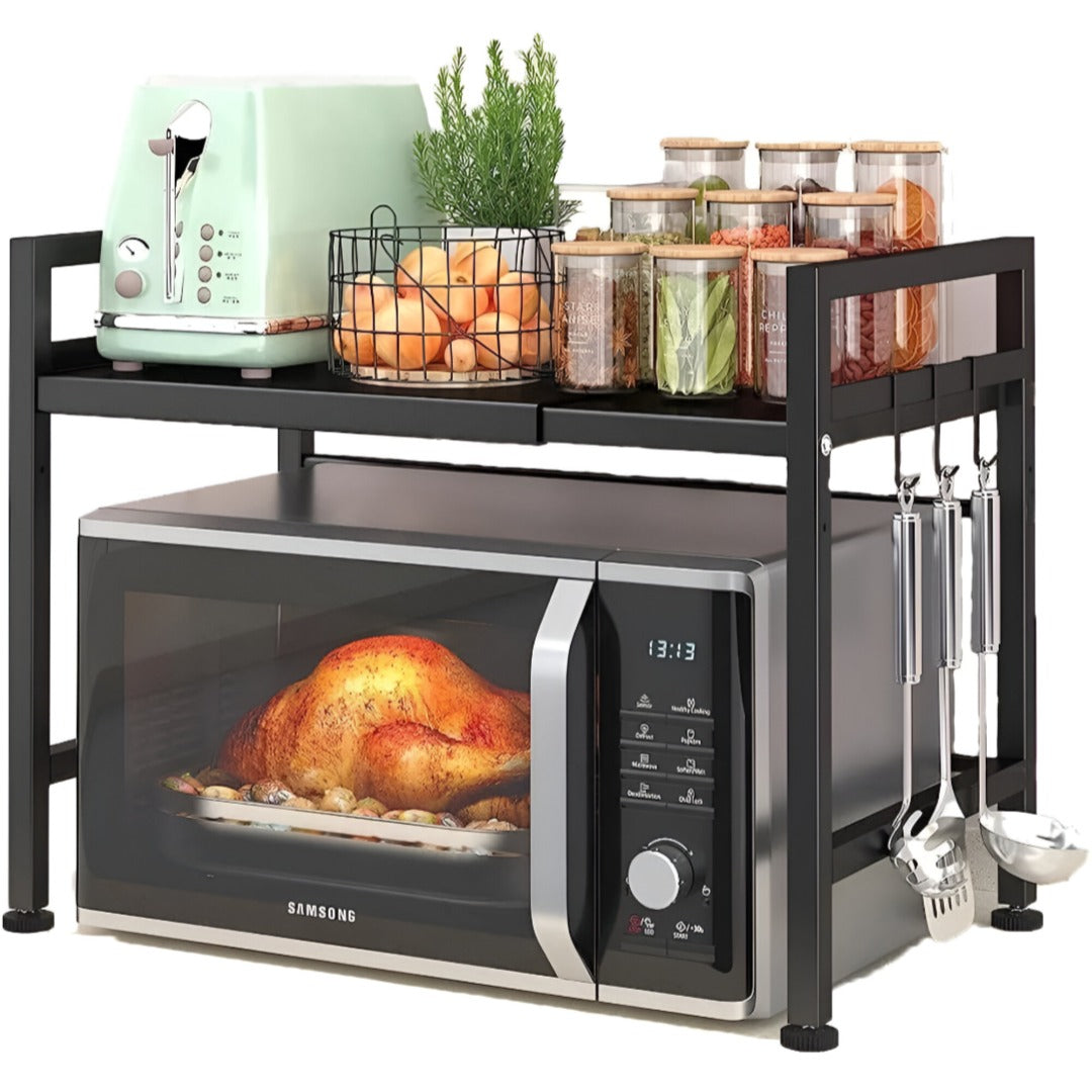 Adjustable Metal Microwave Oven Stand Black