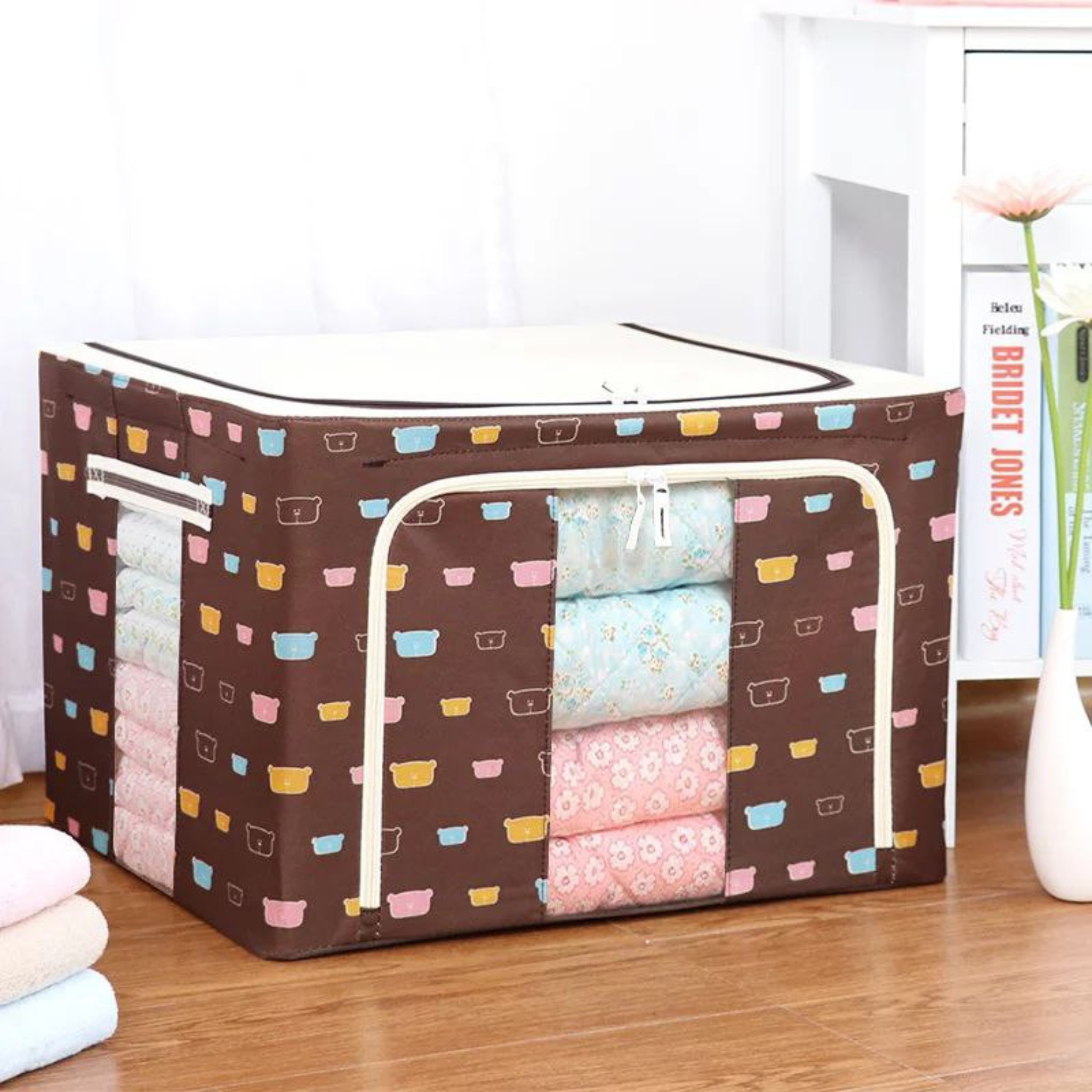 100L Large Capacity Wardrobe Clothes Organizer Storage Box Brown