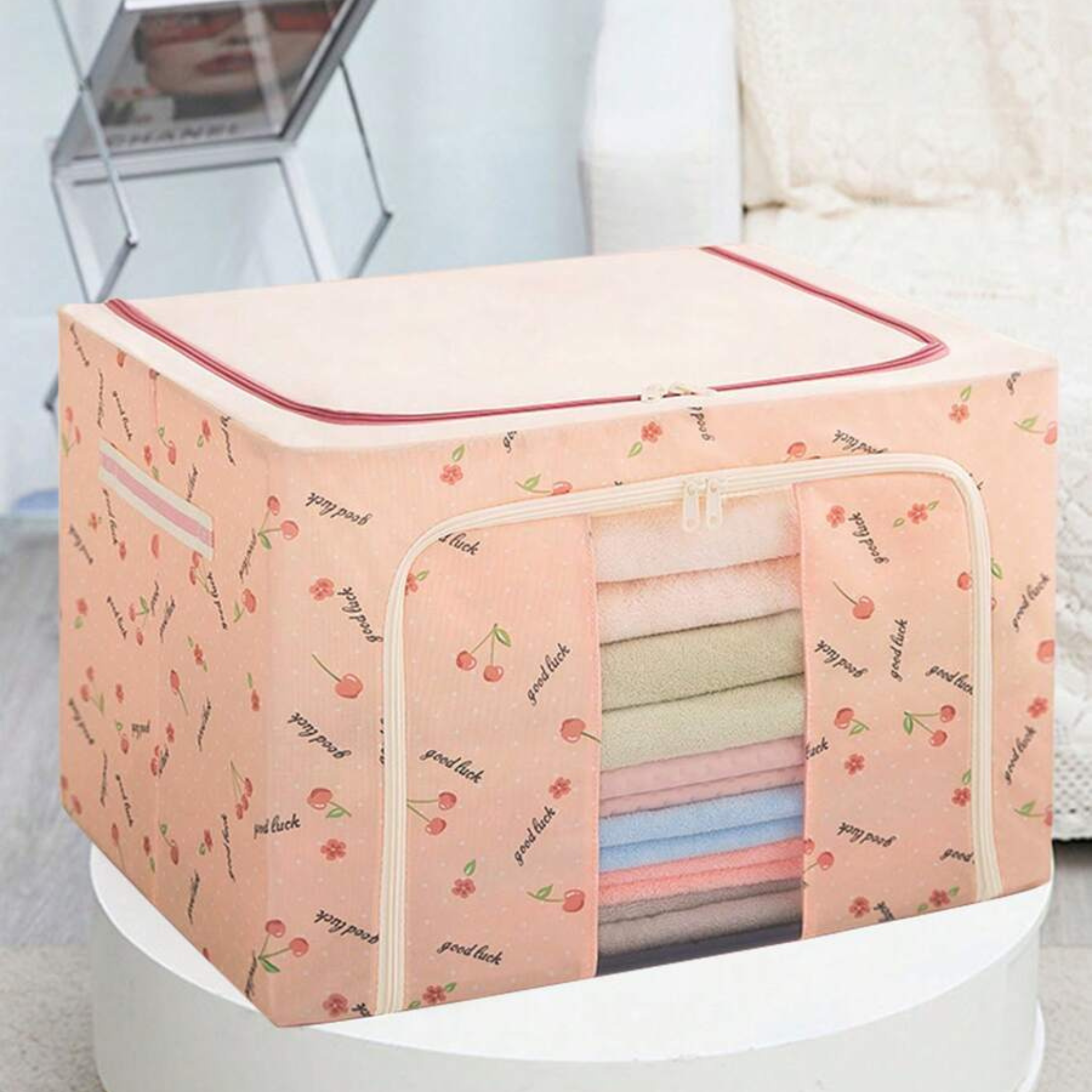 100L Large Capacity Wardrobe Clothes Organizer Storage Box Bright Pink