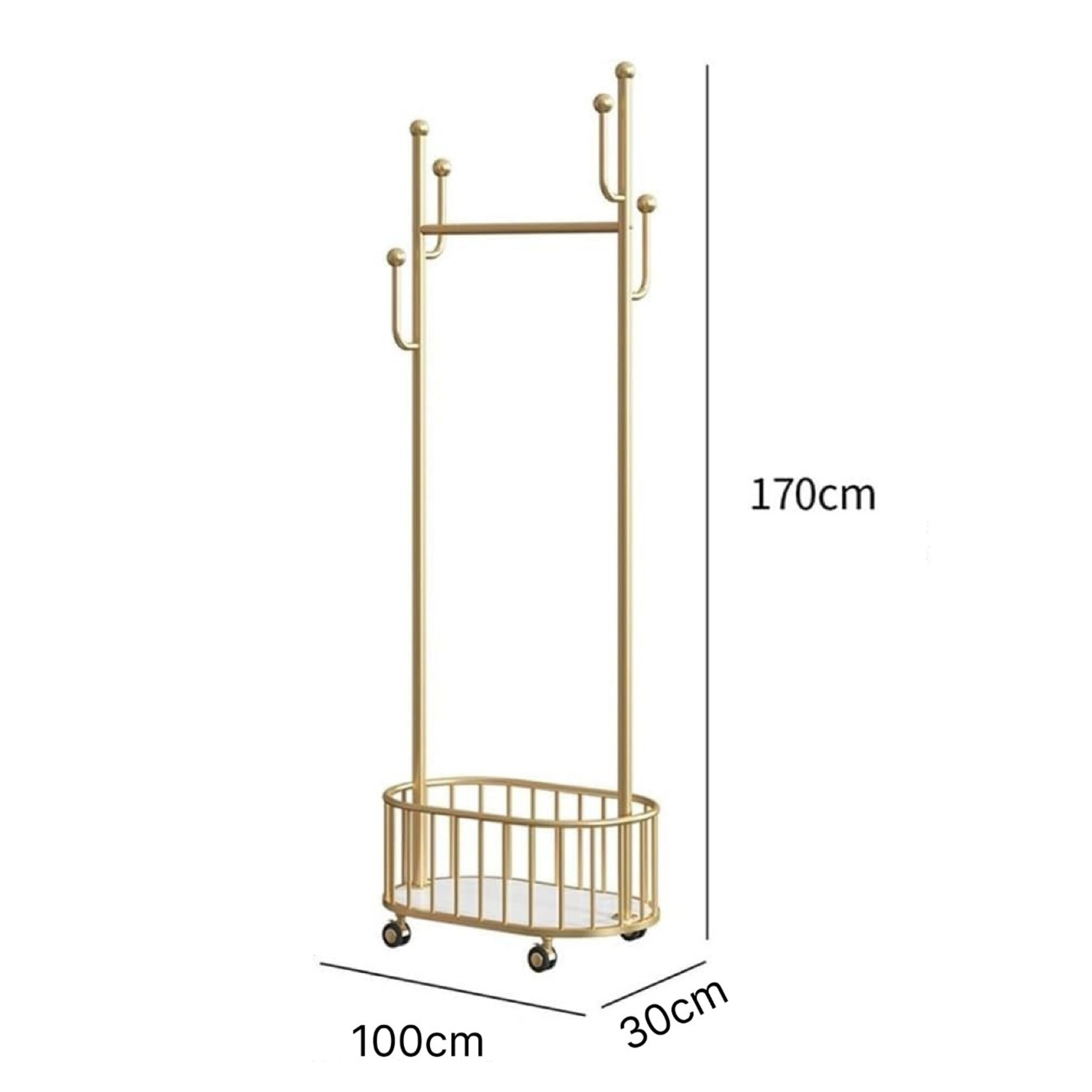 Classic Minimalist Metal Clothing Stand with Laundry Basket and Wheel