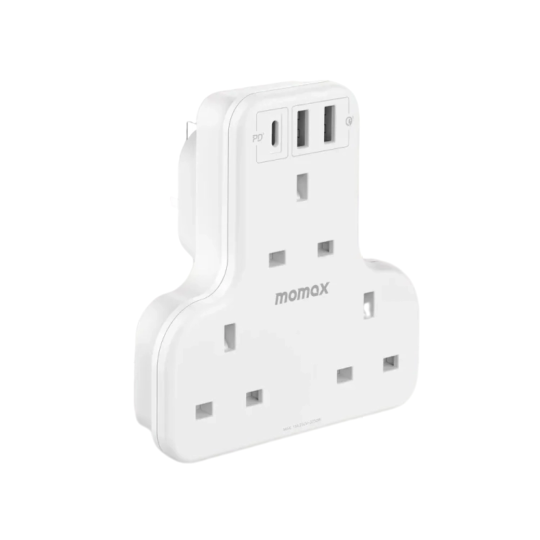 Momax Oneplug 3 Outlet T-Shaped Extension Socket with USB White